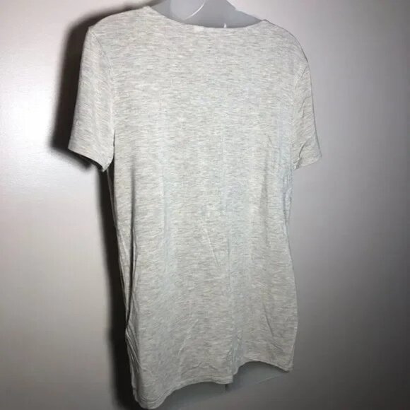 ALYA HEATHERED BEIGE LACE NECKLINE SHORT SLEEVE TOP MEDIUM-EUC - Picture 3 of 3